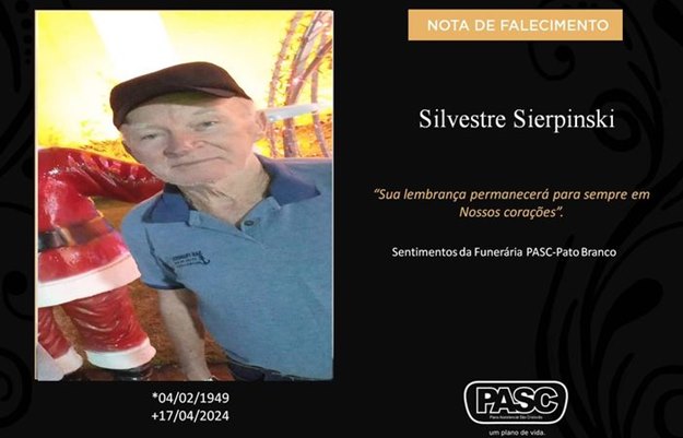 Familiares informam o falecimento de Silvestre Sierpinski (Tito)