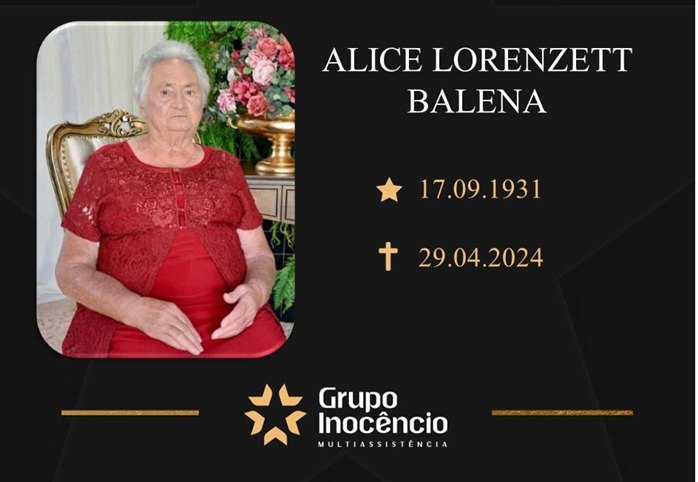 Familiares informam o falecimento de Alice Lorenzett Balena