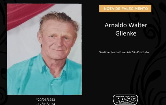 Familiares informam o falecimento de Arnaldo Walter Glienke