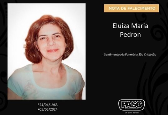 Francisco Beltrão: Familiares informam o falecimento de Eluiza Maria Pedron