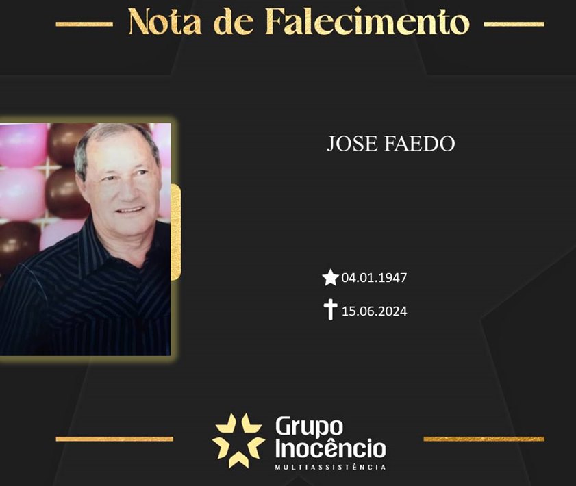 Familiares informam o falecimento de José Faedo