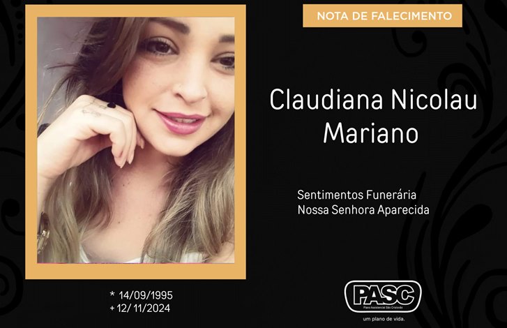 Familiares informam o falecimento de Claudiana Nicolau Mariano