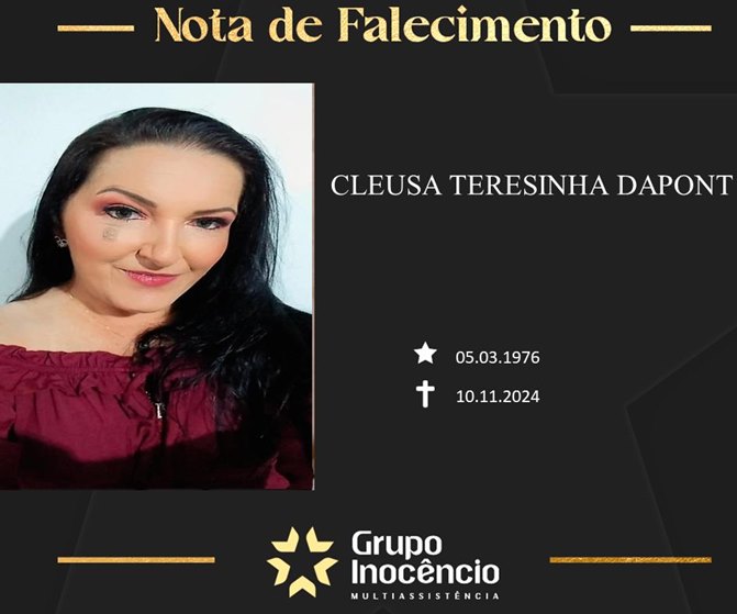 Familiares informam o falecimento de Cleusa Teresinha Dapont