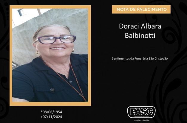 Familiares informam o falecimento de Doraci Albara Balbinotti