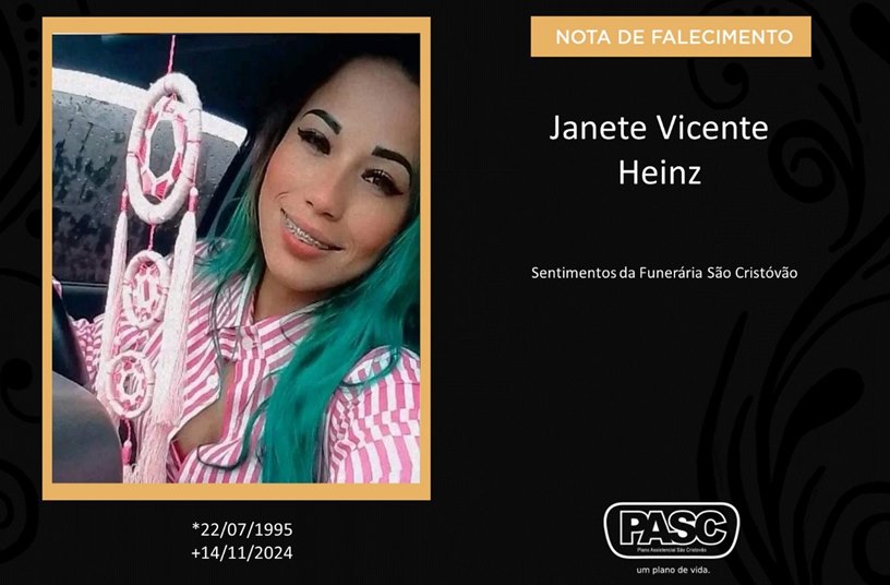 Familiares informam o falecimento de Janete Vicente Heinz