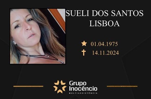 Familiares informam o falecimento de Sueli dos Santos Lisboa