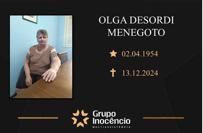 Familiares informam o falecimento de Olga Desordi Menegoto