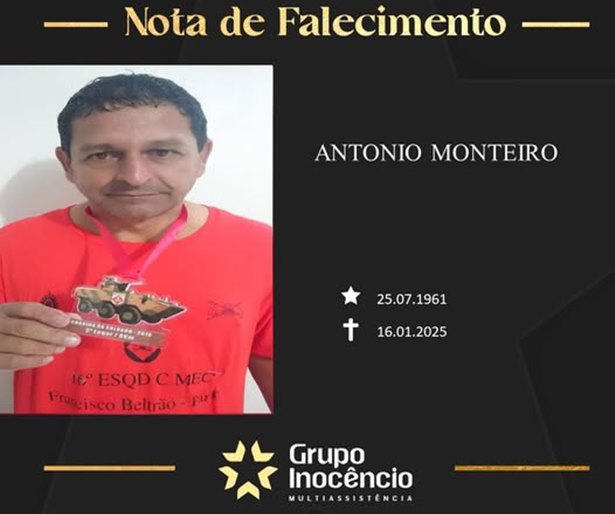 Família informa o falecimento de Antônio Monteiro