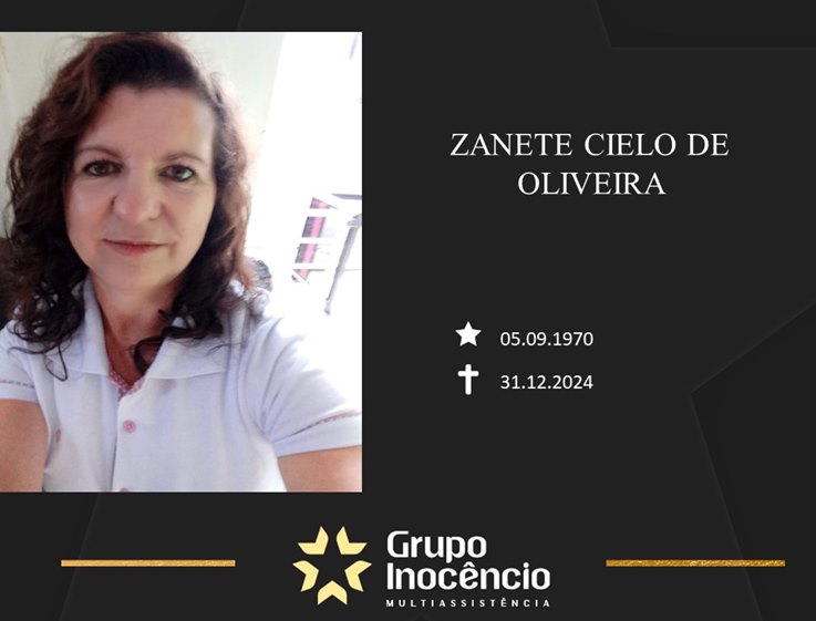 Família comunica o falecimento de Zanete Cielo de Oliveira