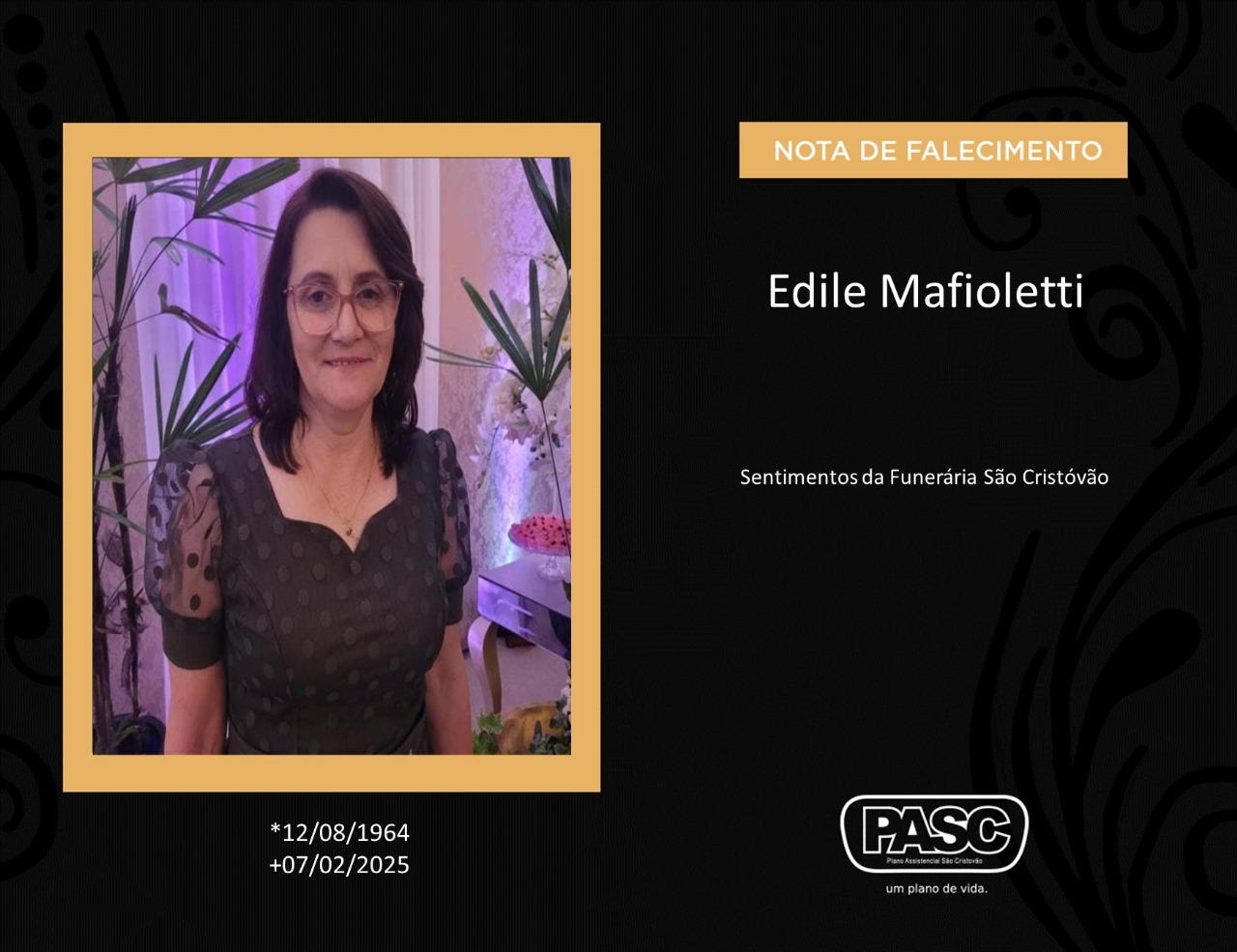 Familiares informam o falecimento de Edile Mafioletti