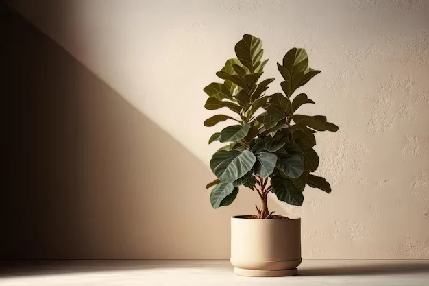 Ficus Lyrata plantado em vaso e colocado em ambiente iluminado