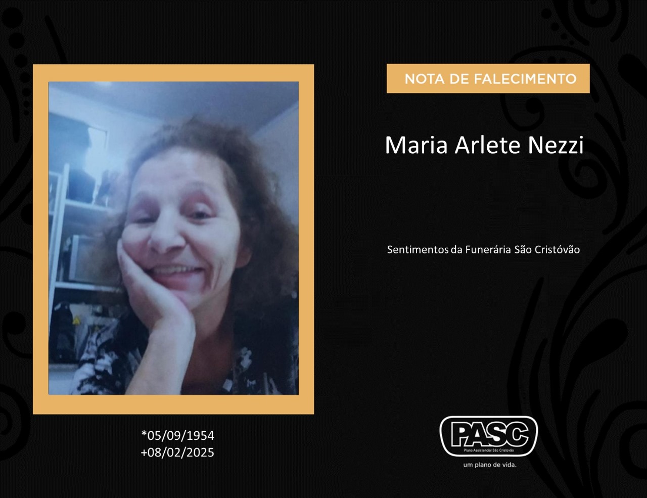 Familiares informam o falecimento de Maria Arlete Nezzi