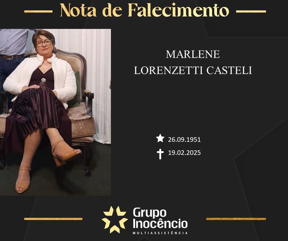 Familiares informam o falecimento de Marlene Lorenzetti Castelli