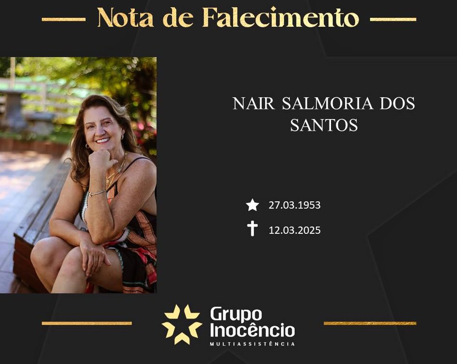 Familiares informam o falecimento de Nair Salmoria dos Santos