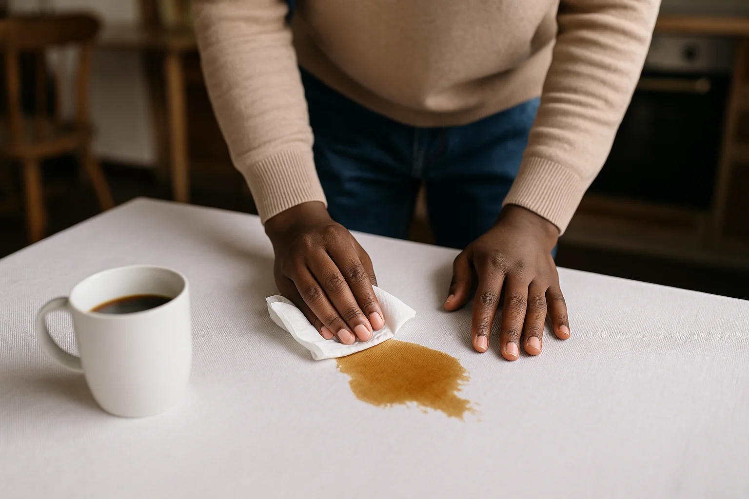 Dica simples para tirar mancha de café da toalha de mesa