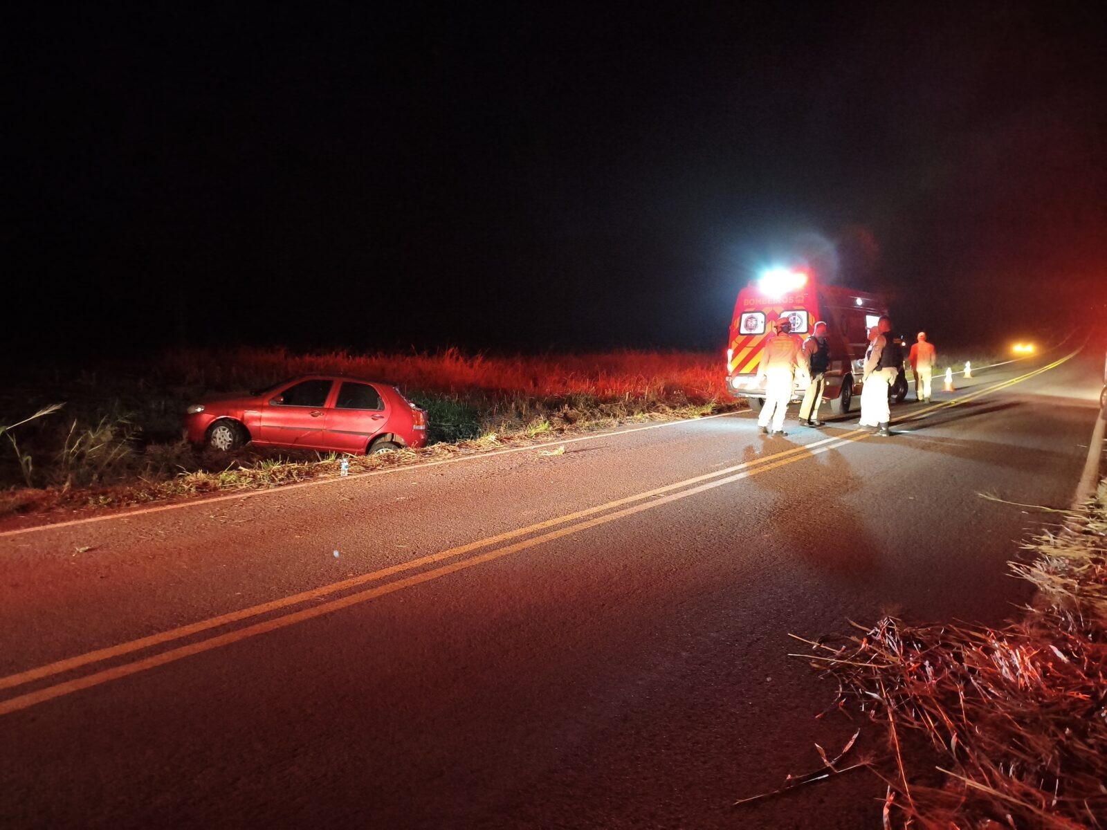 Mulher sofre ferimentos após evitar colisão e veículo sair da pista na PR-493