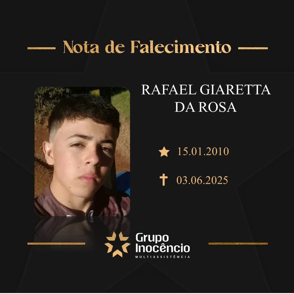 Familiares informam o falecimento do adolescente Rafael Giaretta da Rosa