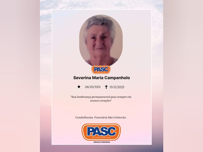 Familiares informam o falecimento de Severina Maria Campanholo