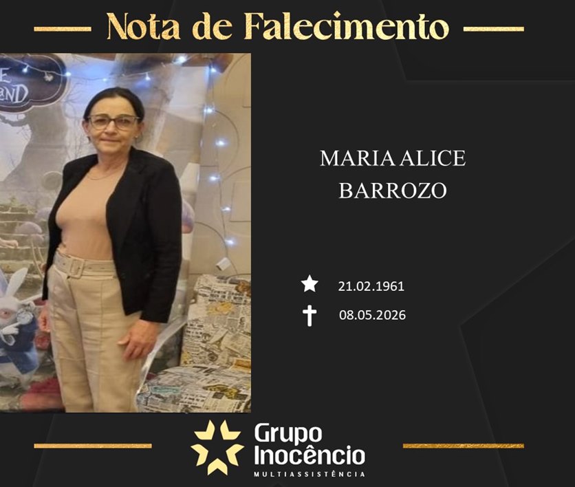 Família informa o falecimento de Maria Alice Barrozo