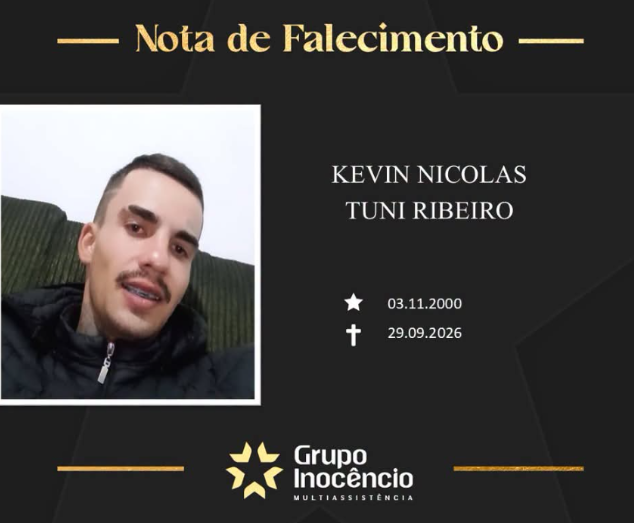 Família informa o falecimento de Kévin Nicolas Tuni Ribeiro